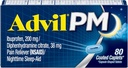 Advil PM Reliever Pain and Nighttime Sleep Aid, Obat Nyeri dengan Ibuprofen for Pain Relief dan Diphenhydramine Citrate untuk Bantuan Tidur - 80 Cacah (Paket 2)
