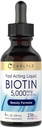 Carlyle Biotin 5000mcg Liquid Drops 124; 4 ifl oz 124; for Women and Men 124; Berry Flavor 124; Beauty Formula 124la Vegetarian, Non-GMO & Gluten Free Supplemen