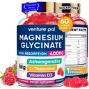60 Hari Supply Magnesium Glycinate 400mg Gummies dengan Ashwagandha, L-Theanine, CoQ10, Vitamin D3 & B6, Sugar Free Magnesium Gummies untuk Dewasa & Anak-anak, Stress Relief, Sleakn & Vegan, Gluten Free