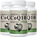 Lipomal CoQ10 800mg Ubiquinol Softgel, Max Absorpsi Ubiquinol Koenzim Q10, Suplemen Ubiquinol CoQ10 untuk Antioksidant, Produksi Fungsi Jantung & Energi, Murni CoQ10 800mg, 180 Vegan Softgeels