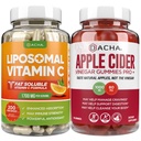 Ultimate Immune Boost Bundle - Lipomal Vitamin C & Apple Cider Vinegar Gummies, Detox dan Cleanse, Woight Loss Dukung ACV dengan Ibu, Stomach Frid, Potensi Absorb Accorbyl Palmiate
