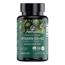 PlantFusion Organic Vegan D3 + K2 5.000 IU, 50MCG - Vitamin D Sourced from Plant Based Lichen and Vitamin K2, for Imune Dupport and Bone Health - 60 Capsules