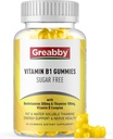 Vitamin B1 Gummies - Benfotiamine 300mg & Thiamine 100mg, Sugar Free, Vitamin B Suplemen Chewable, Energy Boost & Nerm System Health for Women, 60 Gummies
