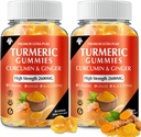 Turmeric Curcumin Gummies with Ginger & Black Pepper Vegan Pectin Formula for Ammune Boost, Healthy Skin & Journable Suppplemen bagi Dewasa & Teens (2- Pack)