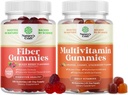 Bundle of Fiber Gummies for Dewasa - Chicory Root Suplement with Prebiotic for Gut & Digetical - Sugar Free & Vegan dan Multivitamin Gummies for Dewata - Halal Multivitamin Gummy with B12 Biotin