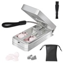 Pill Cutter for Small and Tiny Pills, Profesional Aluminum Pill Splitter with Auto Celing Device and 2 Replaceable Sainless Steel Blades, Portable Pill Splitter with PU Case (Silver)