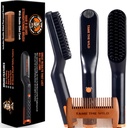 TAME The Wild Beard Brush and Beard Straightener for Men - Ionic Heated Comb with 3 Adjustable Temps - Wooden Beard Comb for Grooming - Anti- Scald Safety - for All Hair Types