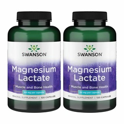Swanson Magnesium Lactate - Mineral Suplemen Memproyeksikan Muscle and Bone Health Support - Lactoe- Free Lactate Mineral Form (120 Kasules, 84mg Masing-masing) 2 Pack