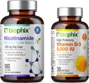 biophix B-3 Nicotinamide 500 mg 180 Vcap Plus Free Vitamin D-3 5000 IU 30 Softgels - Nicotcical Amide Niacin Natural Flush- Free Vitamin Formula - Supports Skin Cell Health