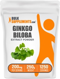 BulkSupplements.com Ginkgo Biloba Extract Powder - dari Ginkgo Biloba Leaf, Antioksidant Source, Herbal Suplemen - Bebas Gluten, 200mg per Serving, 250g (8.8 oz) (Paket 1)