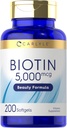 Carlyle Biotin 5000mcg Softgels 124; 200 Count 124; Vitamin untuk Rambut Skin dan Nails 126; Non-GMO, Gluten Free Supplemen