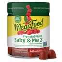MegaFood Baby & Me 2 Prenatal Vitamin for Women Gummies with Folic Acid and Chooline for Baby 's Brain Development; Plus Real Fruit - Red Raspberry Flavor - 60 Gummies (30 Pelayan)
