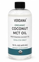Verdana Organic MCT Oil 16 oz - Food Grade USDA Organic for Keto Coffee, Unfeitored Natural Oil Pulling Mouthwash & Massage - Coconut Derived, Fracated- Medium Chain C8 - Non-GMO, Kosher