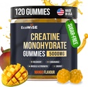 Ecowise Wellness Creatine Monohydrate Gummies 5000 mg, Mango Flavor, 120 Sugar- Free Vegan Chews, Creatine Suptine Suplemen untuk Reutine Daily