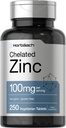Horbäach Chlated Zinc Tambahan 100mg 124; 250 Tablet 126; Potency Tinggi & Superior Absorpsi 124; Vegetarian, Non-GMO, Gluten Bebas