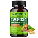 NATURELO Curcumin Turmeric - BioPerine for Better Absorpsi - Black Pepper, Ginger Root, Curcuminoids - Plant - Based Joint Discompletion Support - 120 Vegan Capsules