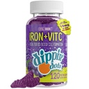 Besi dengan Vitamin C & B12 Gummies (120 Count) Vital for Red Blood Cell Formasi 124; Gum Drop Grape Real Pectin Fruit Chew Suplemen 124; Vegan, Non- GMO, Gluten Free & Gelatin Free