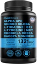12 -1 Nootropic Ginkgo Biloba untuk Dukungan Otak, Memori dan Fokus - B12, Alpha GPC, L Theanine dan Choline Suplemen dengan Bioperine Non Caffeinated 1321mg (60ct)