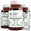 Natural Nutra Active Metil Flease Supplement with Quatre folic, Dukung Heart and Body Health, Improve Positive Vibes, Help Reduce Bone- Lelah, B9, 90 Vegan Tablets (Paket 2)