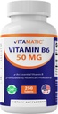 Vitamin Vitamin B6 (Pyridoxine HCI), 50 mg 250 tablet Vegetarian - Promotes Produksi Energi, meningkatkan Metabolisme dan Dukungan Kesehatan Immune