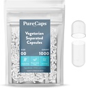 PureCaps USA - Kosong Vegetarian dan Vegan Pill Capsules Ukuran 00: 14; 1.000 Pills Terpisah 124; Hapus 124- GMO Tidak Disertifikasi 124; SLS, Gluten, Preservative Bebas