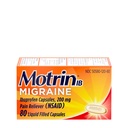 Motrin IB Migraine Relief Gel Capsules dengan 200 mg Ibuprofen per Capsule, Fast & Effective Migraine Headache Medicine with NSAID Pain Relicever Ibuprofen, Caffein - Free, 80 ct