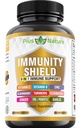 9-in- 1 Ammune Dukungan Vitamin C (1000mg), Vitamin D3 (5000 IU), Zinc (22mg) dengan Elderberry, Turmeric, Echinacea, Ginger, Garlic + Protic per Serving (120 caps per Botol)