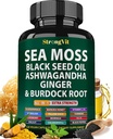 Sea Moss Black Seed Oil Ashwagandha Ginger, Organic Sea Moss Capsules with Burdock Root, Irish Seamoss Pills with Bladderwrack, Turmeric, Shilajit, Multimineral Supplemen, USA (120 Capsules)