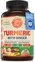 Curcumin Turmeric organik dengan Ginger & Black Pepper, Persediaan 2 Bulan. Mendukung Kesehatan Jantung, Kesehatan Otak & Kesehatan Bersama. Max Absorpsi Turmeric Suplemen. NSF Certified, Made in USA. 120 Kapsul.