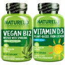 NATURELO Vitamin D - Tanaman Berdasarkan dari Lichen - 180 Mini Capsules, Vegan B12, 1000 mcg Methylcobalamin - 90 Capsules