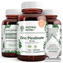 Nuttra Natural Zinc Picolinate 30 mg, Kekuatan Ganda, Raw dan Pure, Suplemen Sangat Biotersedia untuk Perkembangan dan Dukungan Imune, Membantu Propler Skin Kesehatan, Membantu Metabolic System 100 Kapsul