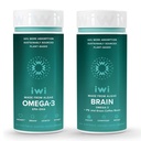 Iwi Omega-3 & Brain Omega-3 Bundle, 30 hamba, Vegan Plant-Based Algae Omega 3 dengan EPA + DHA, Krill & Fish Oil Alternative, No Fishy Aftertaste