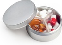 Kompartemen Kasus Pil Kecil 3, Metal Round Portable Pill Box, Travel Pill Organizer, Pocket Purse Medicine Vitamin Holder EDC Container (Silver)