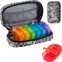 Serfeymi Weekly Travel Pill Organizer 2 Times A Day AM PM Upgraded Rainbow Pill Box 7 Day with Portable Zipper PU Leather Pill Case, Medicine Organizer for Pills, Vitamin, Fish Oils - Brown 03