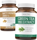 Nattokinase & Green Tea (1 Bulan Supply) Energy Boost Bundle - Nattokinase 2000 FU powerful Fermentasi Soybeans (60 Caps) & Green Tea Extract 98% dengan EGCG (Non-GMO) Natural Metabolisme Boost