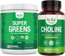 Sarjana Super Greens & Chooline Bundle 124; Superfood Powder dengan Propoculum & Fiber & Chooline Bitartwork for Cognitive Fungsi & Clean Energy