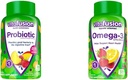 Vitamin Probiotic Gummy Suplemen, Raspberry, Peach and Mango Flavors & Omega-3 Gummy Vitamin, Berry Lemonade Flavored, Heart Health Vitamins (1) dengan Omega