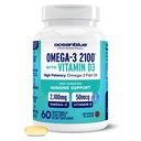 Omega-3 2100 Profesional Oceanbiru dengan Vitamin D3 - 60 ct - Triple Strongless Burpless Fish Oil Suplement with High- Potency EPA, DHA, DPA dan Vitamin D3 - Wild- Caught - Orange Flavor (30 Mentri)