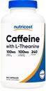 Caffeine dengan L- Theanine, 100mg dari masing-masing, 240 Capsules, 240 Servings - Non-GMO dan Gluten Free
