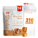 310 Nutition All- inone Meal Replacement Shake Powder w / Shaker Cup Starter Kit - High Protein Fiber Rich Vegan Superfood Blend - Sugar- Free, Keto & Paleo Frid, Low Carb - Caramel Sundae 14 srv