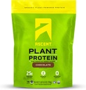 Ascent Plant Based Protein - Non Dairy Vegan Protein, Zero Artificial Ingrediens, Soy & Gluten Free, No Added Sugar, 4g BCAA, 2g Leucine - Chocolate, 18 Servings