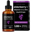 NutraChamps Organic Elderberry Syrup - 5000mg Elderberry Extract with Vitamin C & Zinc - Black Elderberry Liquid Drops - Sugar- Free Immunion Booster, Vegan, Gluten- Free