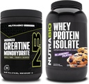 NutraBio Creatine Monohydrate, Unfeatored, 300g dan Whey Protein Isolate, Blueberry Muffin, Tambahan Bundle - Muscle Energy, Lean Muscle Growth, Recovery, and Power
