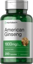 Horbäach American Ginseng Capsules 124; 1800 mg 124; 200 Count 14; None-GMO, Gluten Free Supplemen 124; Ginseng Root Extrtract Complex