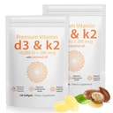 D3 K2 Vitamin 10000 IU - 240 Virgin Coconut Oil Softgels, 2 in 1 Vitamin D & K Sufflement Softgel - Imune Dukung dan Calcium Absorpsi, Bone and Heart Health (240 Count of 2)