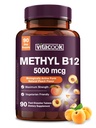 Vitamin B12 Sublingual, Methylcobalamin 5000mcg for Energy Production, Energy, Nerve & Cell Dukungan, Natural Peach Flavor, Vegan, Zero Sugar, 90 Fast Dissolve Tablet