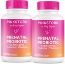 Pink Storork Prenatal Probiotic for Women with Vitamin B6 and Pregities - Morning Sickness, Gut Microbiome, and Imune Dupport - Pregnancy Probiotic - Pregnancy Must Haves, 60 Capsules