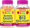 WellYeah Turmeric Curcumin Kids + Vitamin B12 Kids, Gummies Bundle - Great Tasting, Vitamin Suplemen, Gluten Free, GMO Bebas, Gummy Chewable