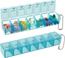 2 Pack Weekly Pill Organizer, Kotak Pil Besar 7 Hari, Kotak Obat Vitamin Harian Kotak Kasus, Kontainer Pil untuk Obat-obatan Minyak Ikan (Biru)