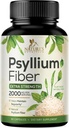 Psyllium Husk Powder Capsules 2000mg, Natural Daily Soluble & Insoluble Fiber Pills, Psyllium Husk Fiber Supplement Diffic Colon Health & Regularitas, Tanaman Berdasarkan Suplemen - 60 Kapsul